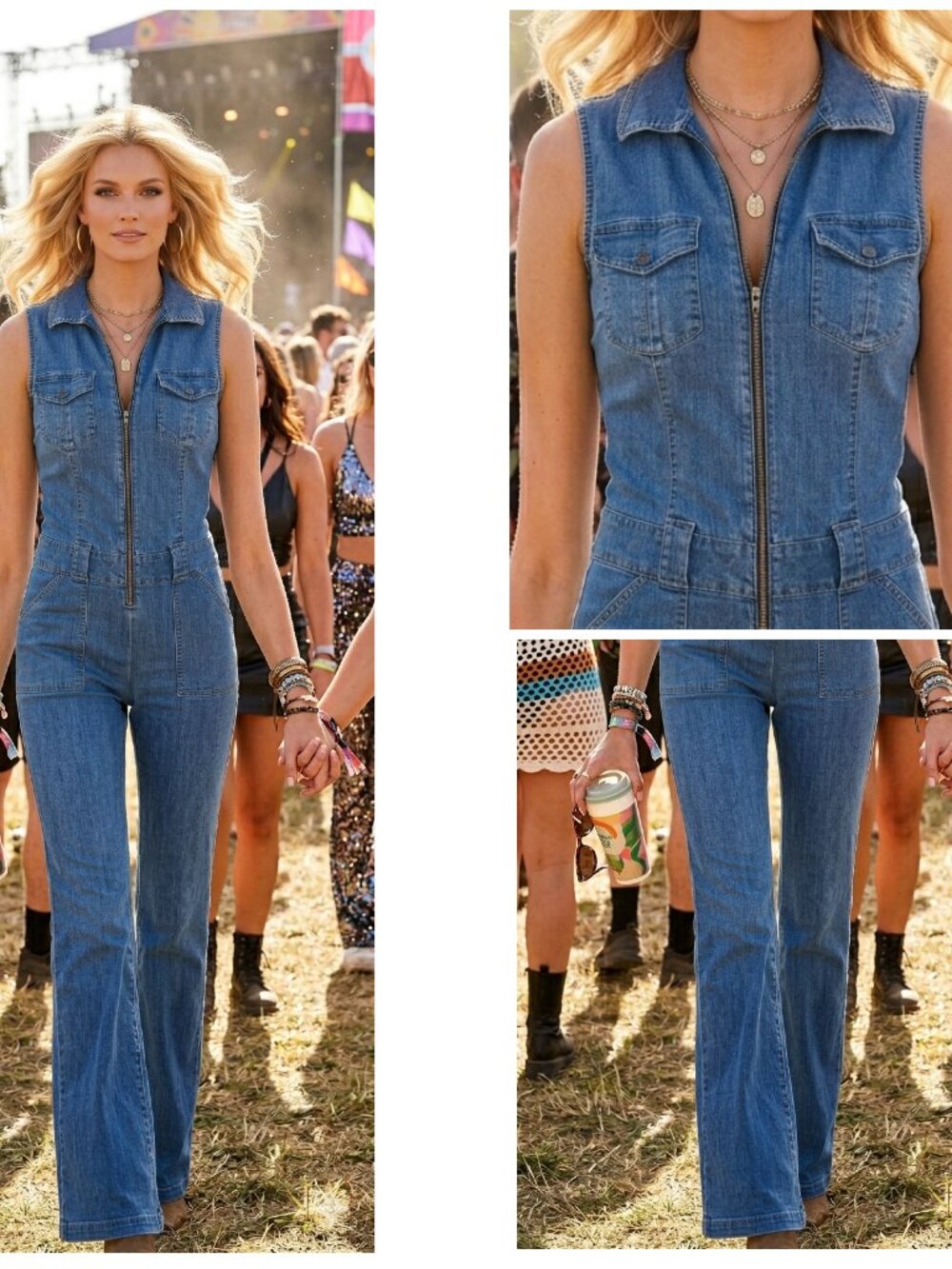 Vintage Western Y2K Denim Wide Leg Jumpsuit No Boundaries